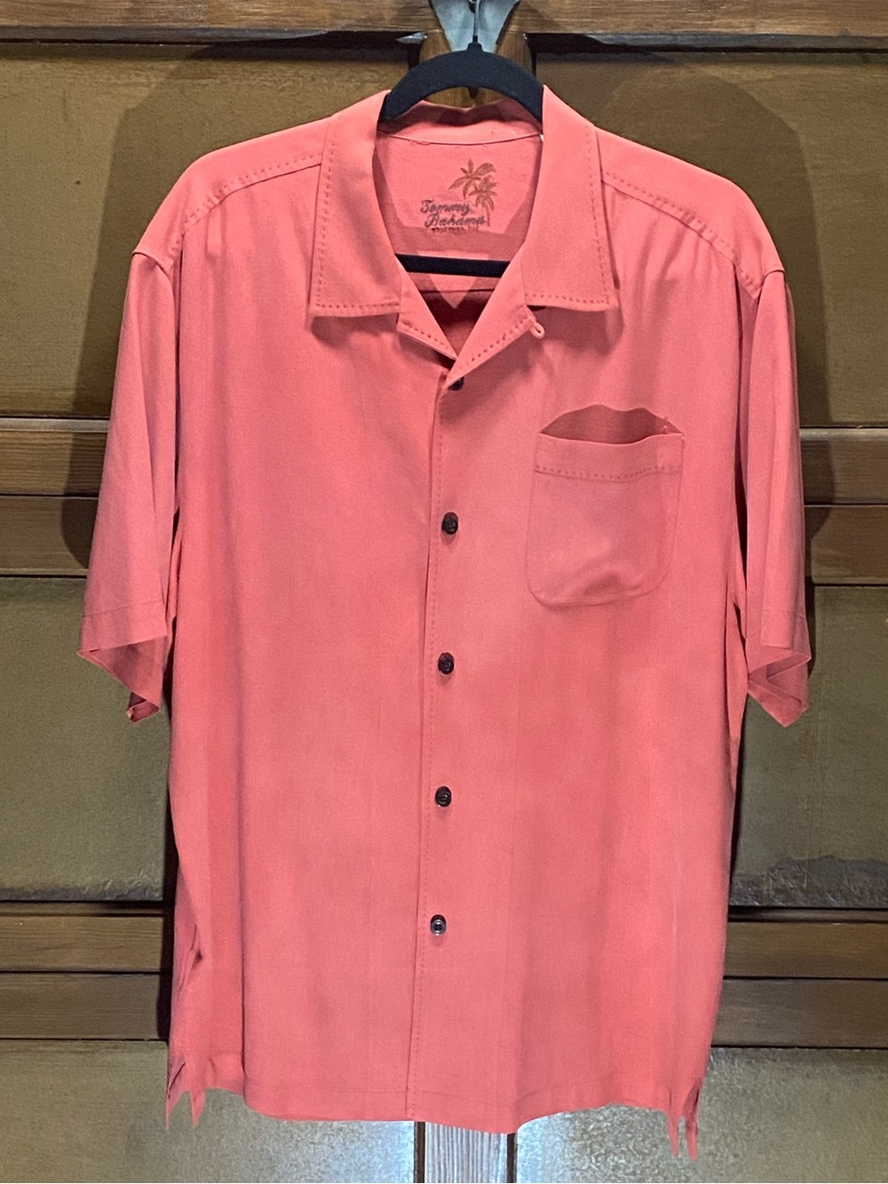 Tommy Bahama 100% Silk Coral Pink Short Sleeve Camp Shirt Sz Large